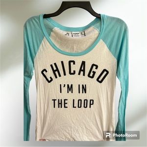 PINK Teal and White Baseball Tee Chicago Size XS